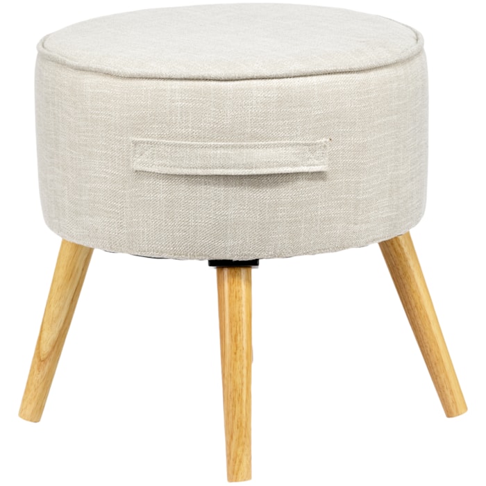 Banqueta Redonda em Linho e Madeira Cinza - 45x48cm - Madel Home