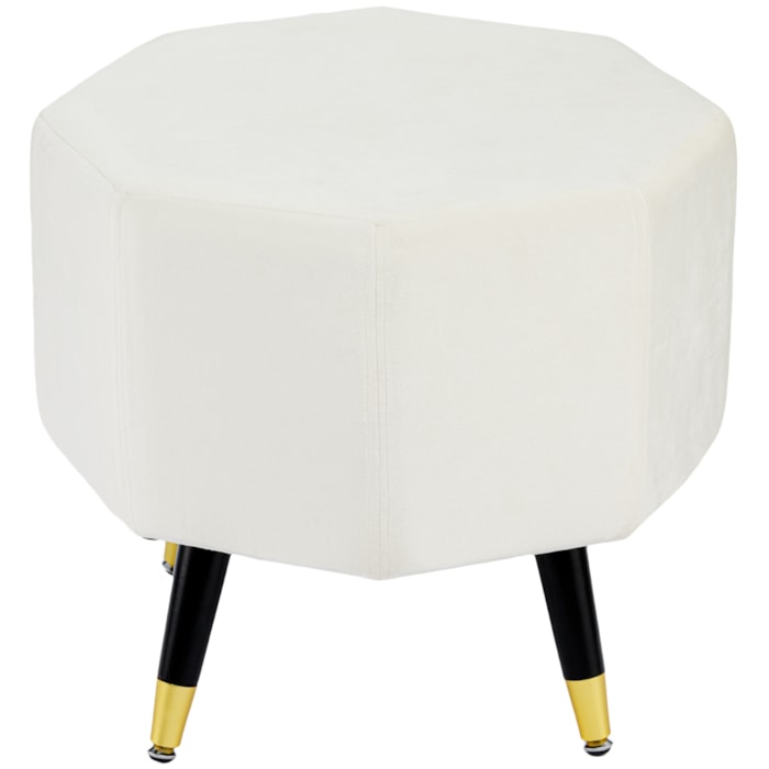 Banqueta Redonda em Veludo e Madeira Branco - 44x50cm - Madel Home