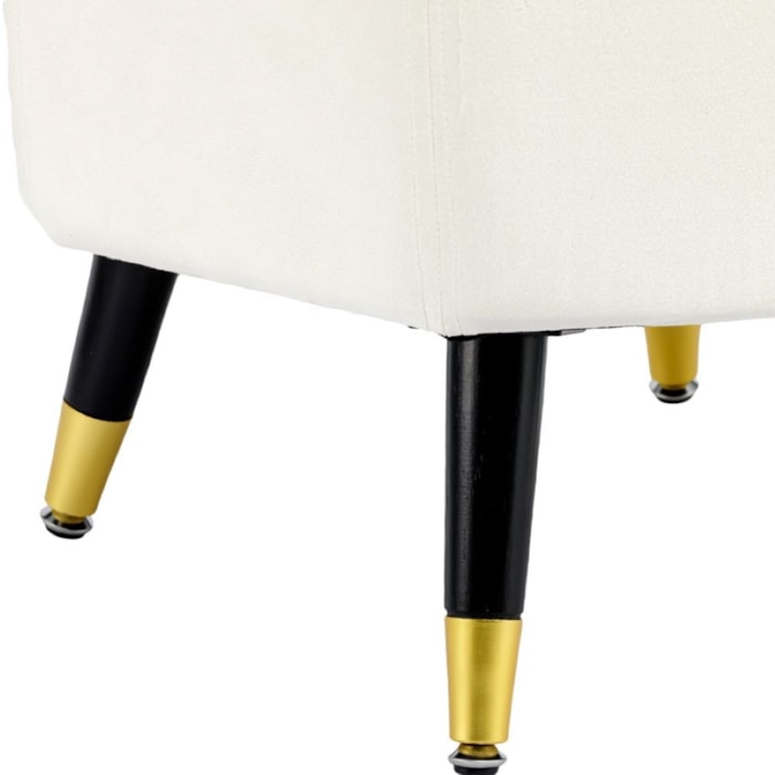 Banqueta Redonda em Veludo e Madeira Branco - 44x50cm - Madel Home