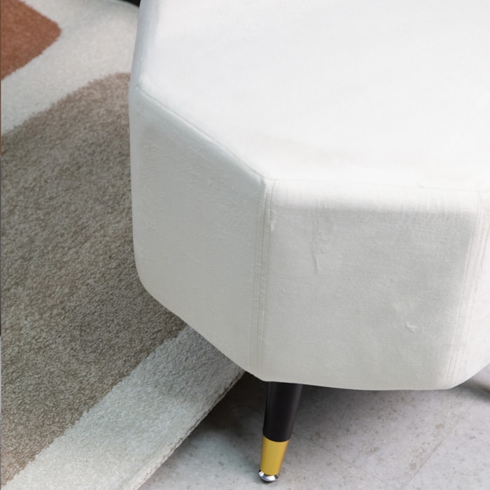 Banqueta Redonda em Veludo e Madeira Branco - 44x50cm - Madel Home