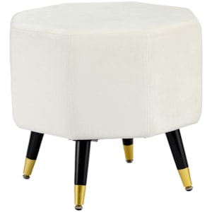Banqueta Redonda em Veludo e Madeira Branco - 44x50cm