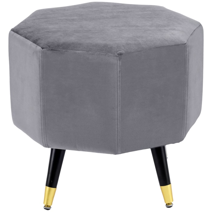 Banqueta Redonda em Veludo e Madeira Cinza - 44x50cm - Madel Home