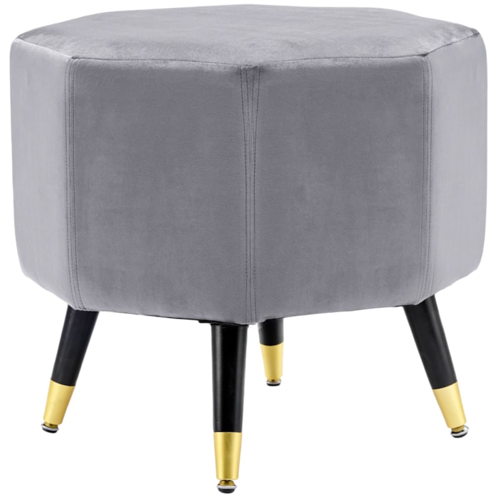 Banqueta Redonda em Veludo e Madeira Cinza - 44x50cm - Madel Home