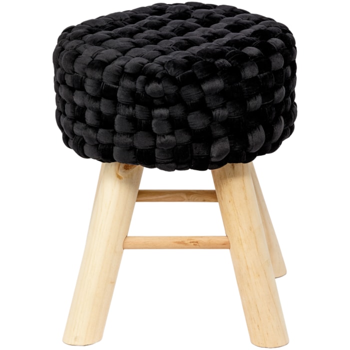 Banqueta Redonda em Veludo e Madeira Preto - 30x38cm - Madel Home