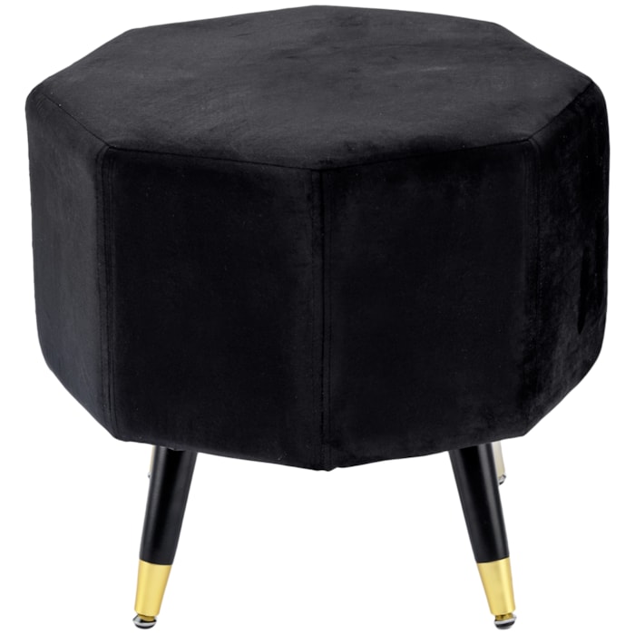 Banqueta Redonda em Veludo e Madeira Preto - 44x50cm - Madel Home