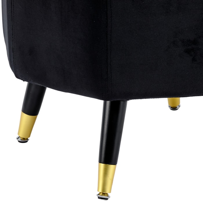 Banqueta Redonda em Veludo e Madeira Preto - 44x50cm - Madel Home