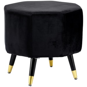 Banqueta Redonda em Veludo e Madeira Preto - 44x50cm