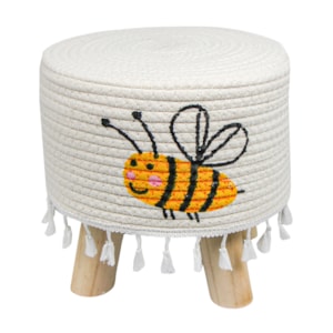 Banqueta Redonda Infantil Abelha Madeira e Tecido - 25x28cm