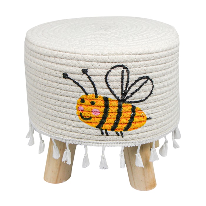 Banqueta Redonda Infantil Abelha Madeira e Tecido - 25x28cm - Madel Home