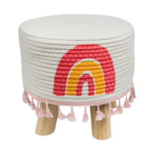 Banqueta Redonda Infantil Arco-Íris Madeira e Tecido - 26x26cm