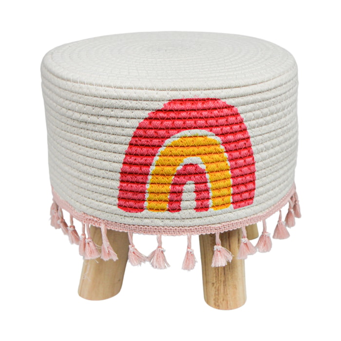 Banqueta Redonda Infantil Arco-Íris Madeira e Tecido - 26x26cm - Madel Home