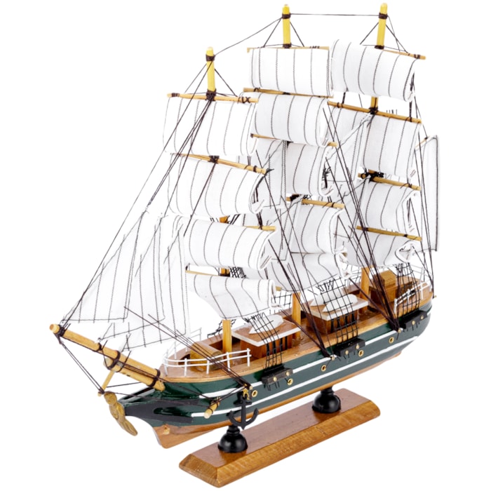 Barco Carevela Decorativo de Madeira Verde e Marrom - 32cm - Madel Home