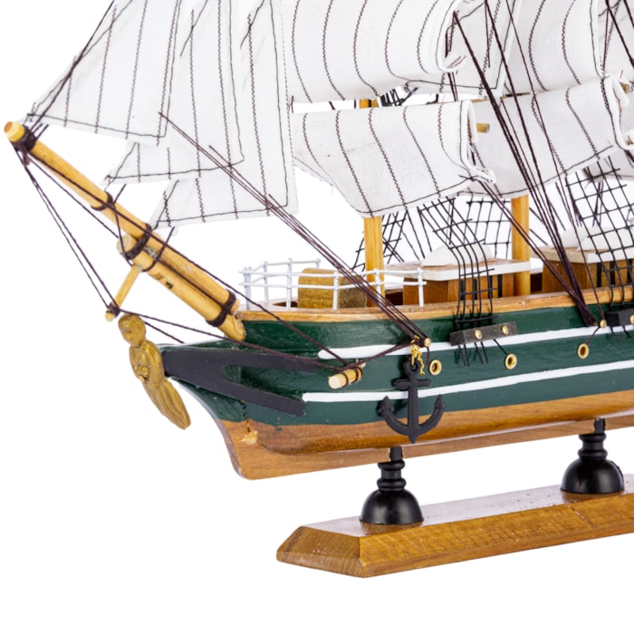 Barco Carevela Decorativo de Madeira Verde e Marrom - 32cm - Madel Home