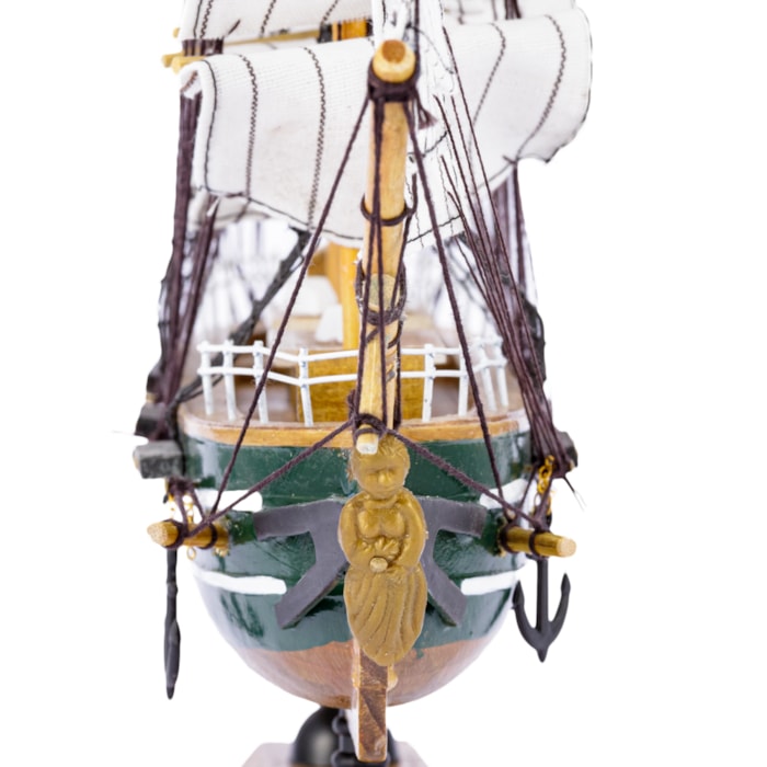 Barco Carevela Decorativo de Madeira Verde e Marrom - 32cm - Madel Home