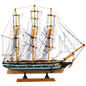 Barco Carevela Decorativo de Madeira Verde e Marrom - 32cm 
