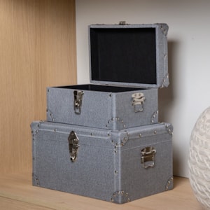 Baú Organizador Retangular Canvas em MDF Cinza - 16x32cm