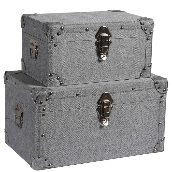 Baú Organizador Retangular Canvas em MDF Cinza - 16x32cm - Madel Home