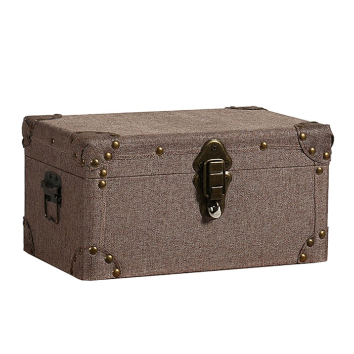 Baú Organizador Retangular Canvas em MDF Marrom - 16x32cm - Madel Home