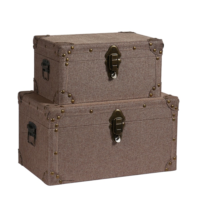 Baú Organizador Retangular Canvas em MDF Marrom - 16x32cm - Madel Home
