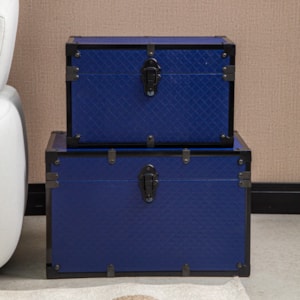 Baú Organizador Retangular em Matelassê e MDF Azul - 26x42cm