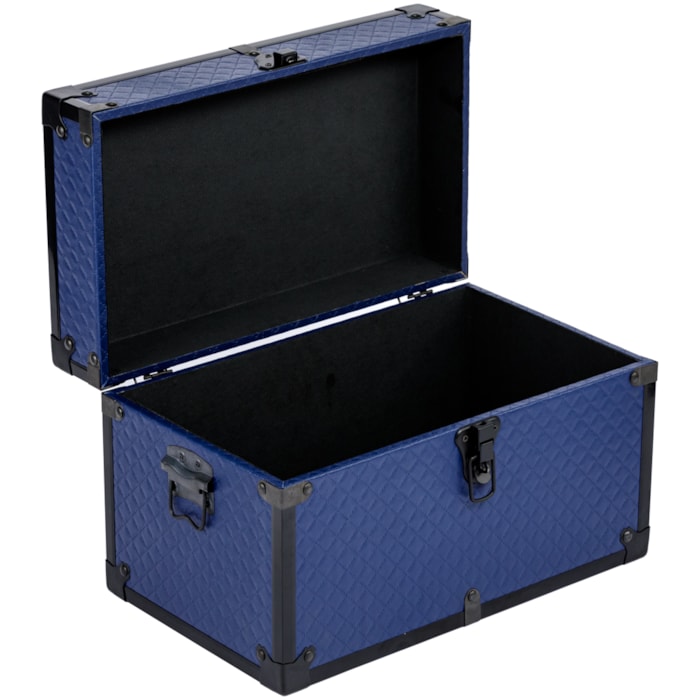 Baú Organizador Retangular em Matelassê e MDF Azul - 26x42cm - Madel Home