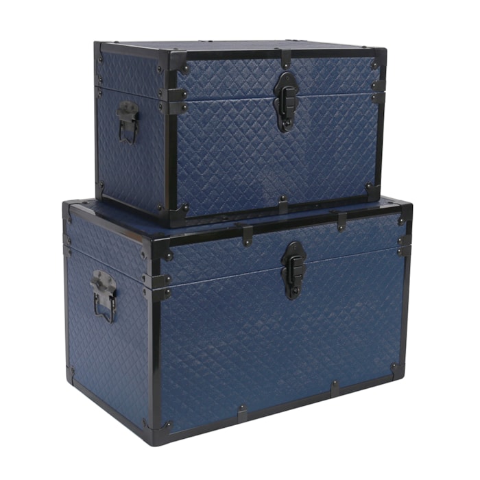 Baú Organizador Retangular em Matelassê e MDF Azul - 26x42cm - Madel Home