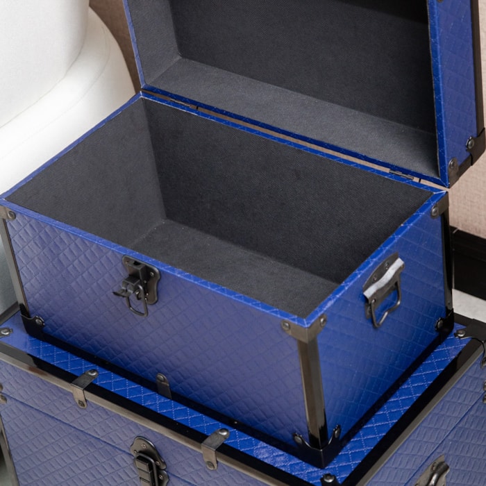 Baú Organizador Retangular em Matelassê e MDF Azul - 26x42cm - Madel Home