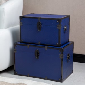Baú Organizador Retangular em Matelassê e MDF Azul - 32x51cm