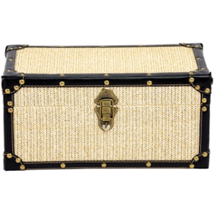 Baú Organizador Retangular em MDF e Palha Bege - 20x42cm