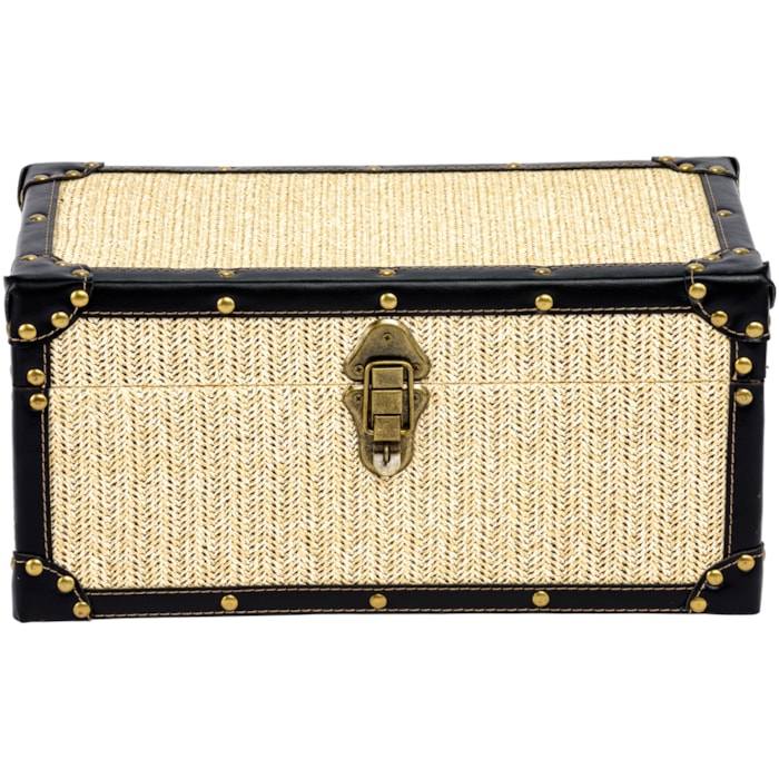 Baú Organizador Retangular em MDF e Palha Bege - 20x42cm - Madel Home