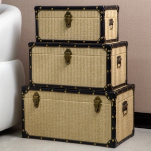 Baú Organizador Retangular em MDF e Palha Bege - 20x42cm