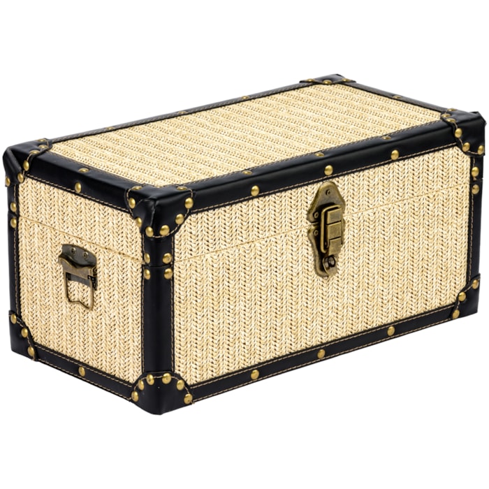 Baú Organizador Retangular em MDF e Palha Bege - 20x42cm - Madel Home