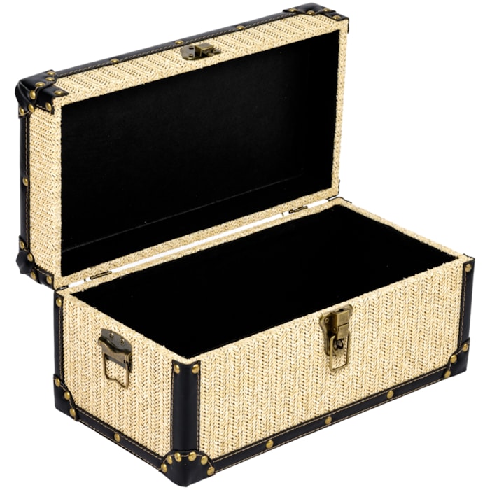 Baú Organizador Retangular em MDF e Palha Bege - 20x42cm - Madel Home