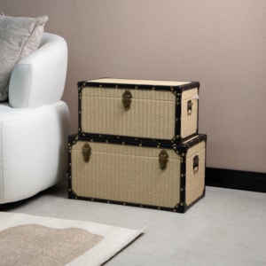 Baú Organizador Retangular em MDF e Palha Bege - 25x50cm