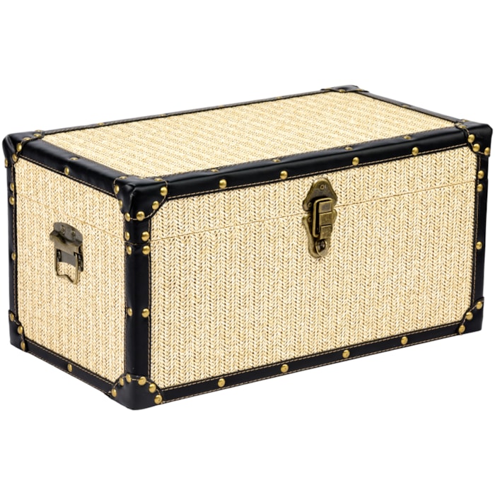 Baú Organizador Retangular em MDF e Palha Bege - 25x50cm - Madel Home