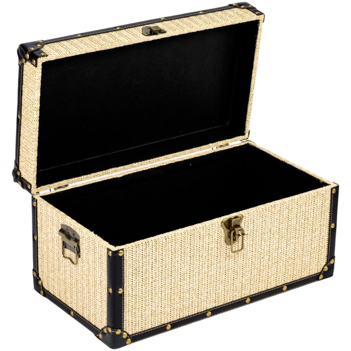 Baú Organizador Retangular em MDF e Palha Bege - 25x50cm - Madel Home