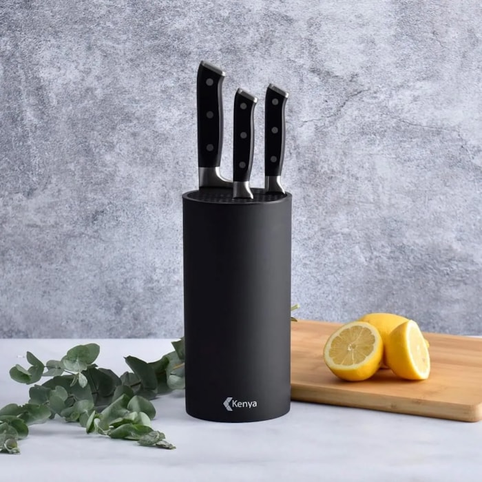 Bloco de Facas em Plástico Preto Kenya 22cm - Madel Home