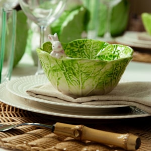 Bowl de Páscoa Coelho Verde e Branco - 13cm