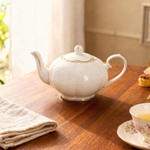 Bule de Chá Camélia New Bone China L'Hermitage Branco e Dourado - 1,2L