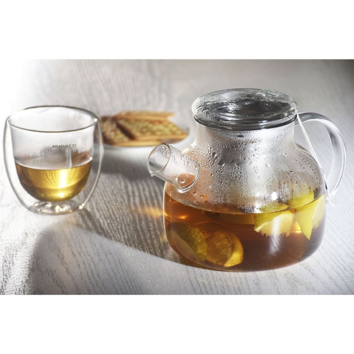Bule de Chá Vidro Borosilicato Compartimento Inox Bugatti - 1L - Madel Home