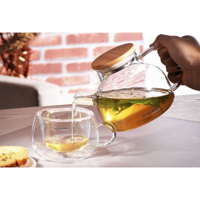 Bule de Chá Vidro Borosilicato Compartimento Inox Bugatti - 500ml - Madel Home