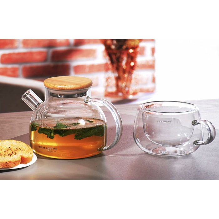 Bule de Chá Vidro Borosilicato Compartimento Inox Bugatti - 500ml - Madel Home