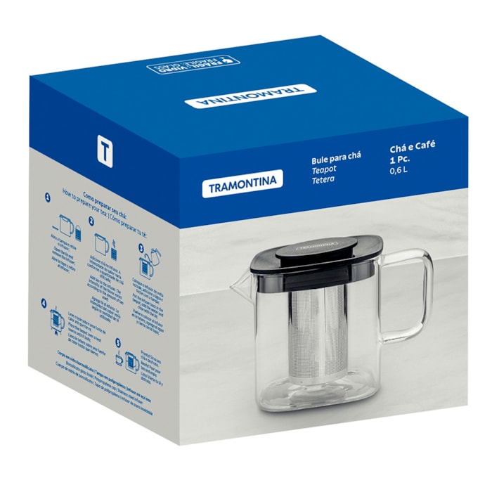 Bule de Chá Vidro e Aço Inox com Infusor Tramontina - 600ml - Madel Home