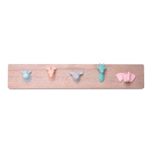 Cabideiro de Madeira e Resina Cabeça Bichos Pastel