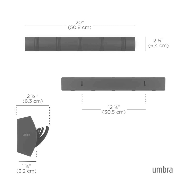 Cabideiro de Parede Flip 5 Ganchos Madeira Cinza Umbra - Madel Home