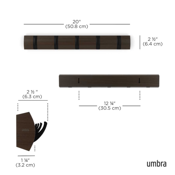 Cabideiro de Parede Flip 5 Ganchos Madeira Marrom Umbra - Madel Home