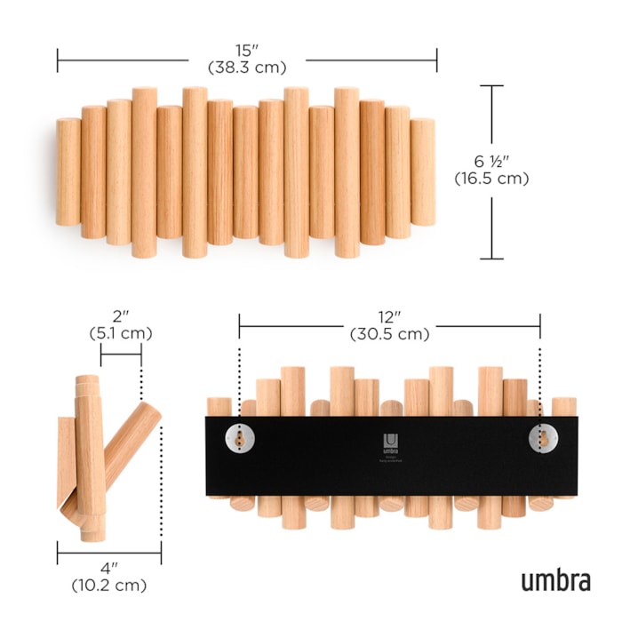 Cabideiro de Parede Picket Madeira Natural Umbra - Madel Home