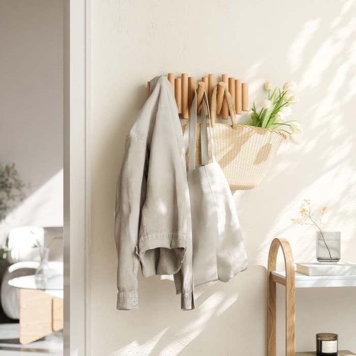 Cabideiro de Parede Picket Madeira Natural Umbra - Madel Home