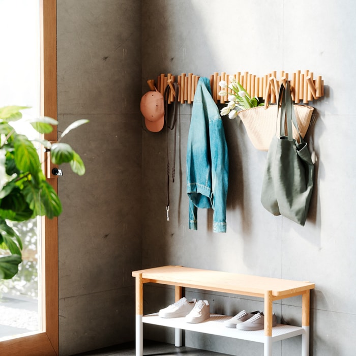 Cabideiro de Parede Picket Madeira Natural Umbra - Madel Home