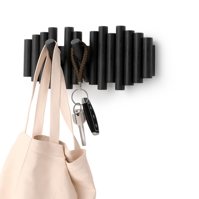 Cabideiro de Parede Picket Madeira Preto Umbra - Madel Home